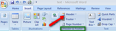 Toolbar Showing Location of Headers and Footer 