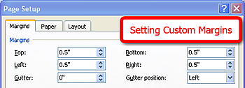 Steps 3 and 4 Showing Window to Set Custom Margins