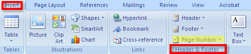 Toolbar Showing the Insert and Header and Footer Options